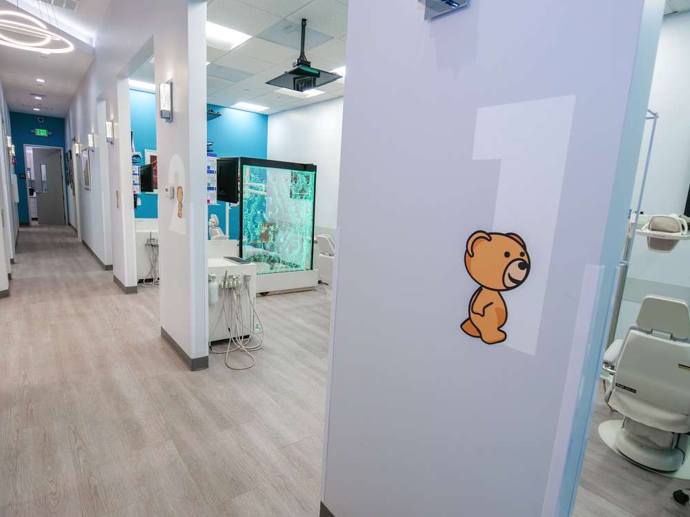 Hallway with treatment rooms numbered with bear decals